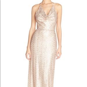 Gorgeous AMSALE Honora Sequin Blush Halter Dress